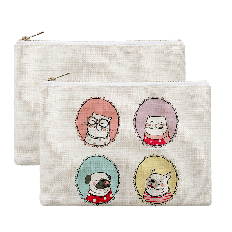 Hot Cotton and Linen Cosmetic Bag Metal Zipper Cosmetic Bag Heat Transfer Printing Cosmetic Bag Sublimation Textile Blanks