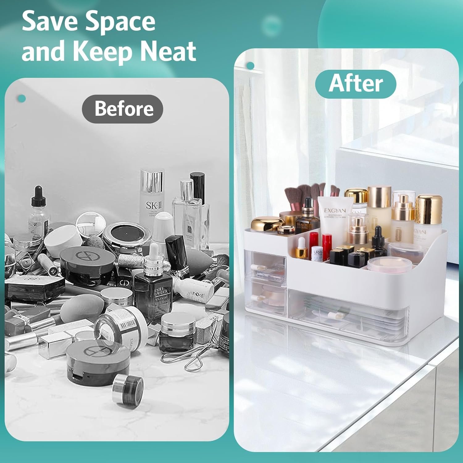 Bathroom Countertop Makeup Holder Skincare Organizers with Clear Drawers Makeup Organizer for Vanity