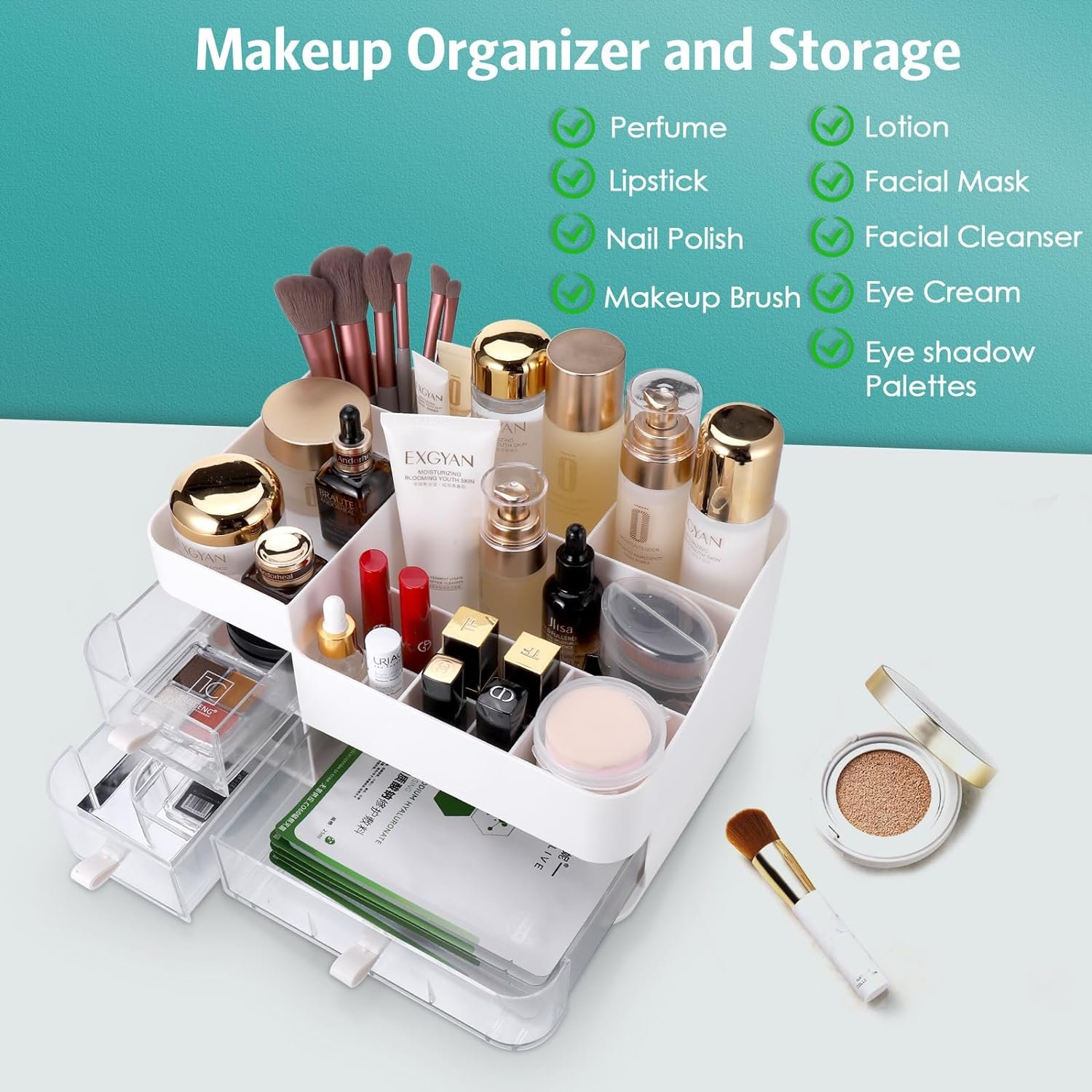 Bathroom Countertop Makeup Holder Skincare Organizers with Clear Drawers Makeup Organizer for Vanity