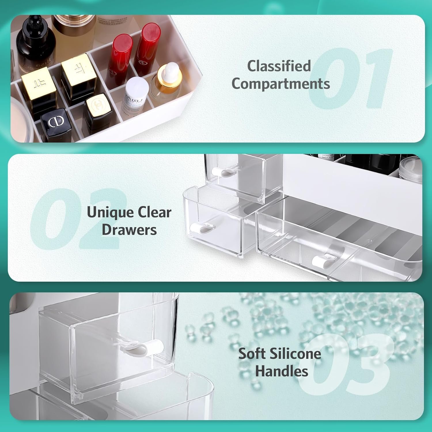 Bathroom Countertop Makeup Holder Skincare Organizers with Clear Drawers Makeup Organizer for Vanity