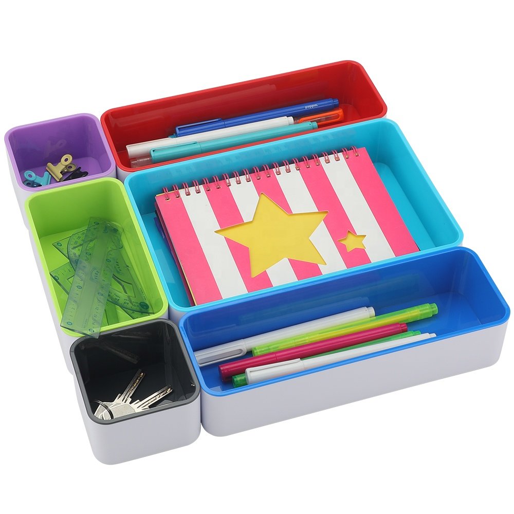 Hot Selling Plastic Drawer Dividers Organizers Set Desktop Stackable Storage Box Plastic Trays for Kitchen Office Makeup