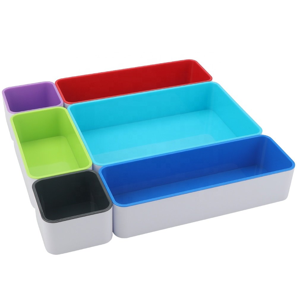 Hot Selling Plastic Drawer Dividers Organizers Set Desktop Stackable Storage Box Plastic Trays for Kitchen Office Makeup