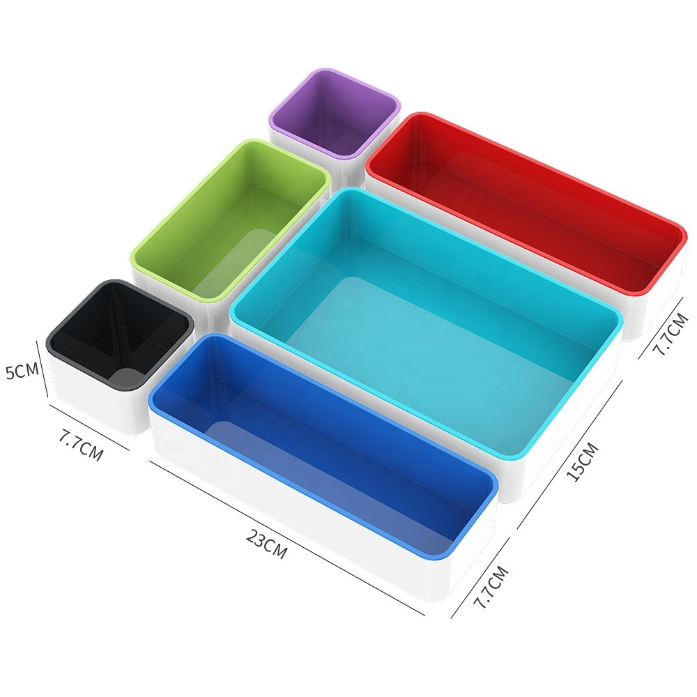 Hot Selling Plastic Drawer Dividers Organizers Set Desktop Stackable Storage Box Plastic Trays for Kitchen Office Makeup
