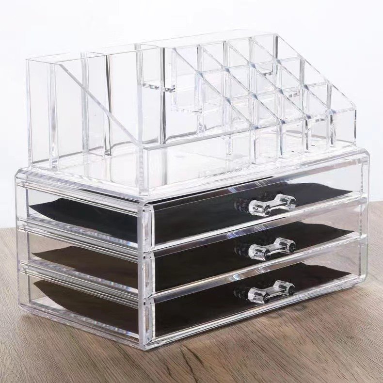 Multifunction Plastic Cosmetic Organizer Clear Make Up Brush Storage Box With Drawers Acrylic Makeup Organizer