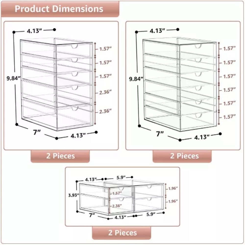 6-Piece Set Clear Acrylic Storage Drawers 30-Drawer Makeup Jewelry Stationary Organizer Art Supplies Stackable Storage