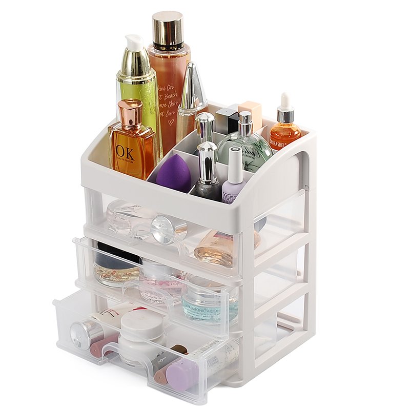 Desktop Makeup Organizer Countertop Bathroom Cosmetic Storage Case with 3 Drawers