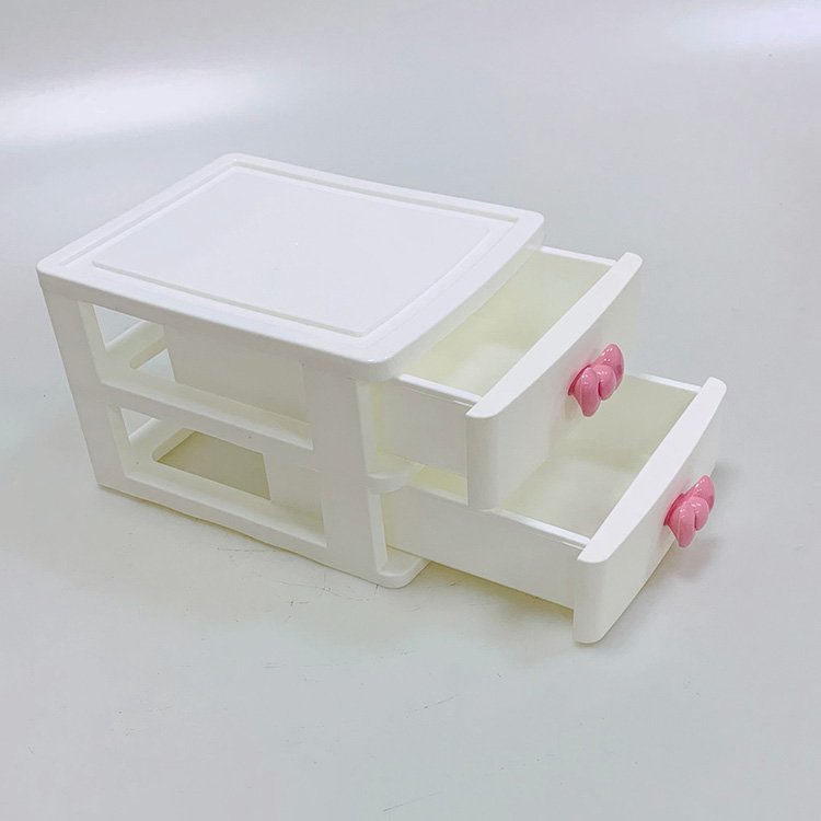 2/3/4-Layer White Pink Plastic Organizer Boxes with Cute Bowknot Handle Desktop Makeup Hair Jewelry Storage Containers Cabinet