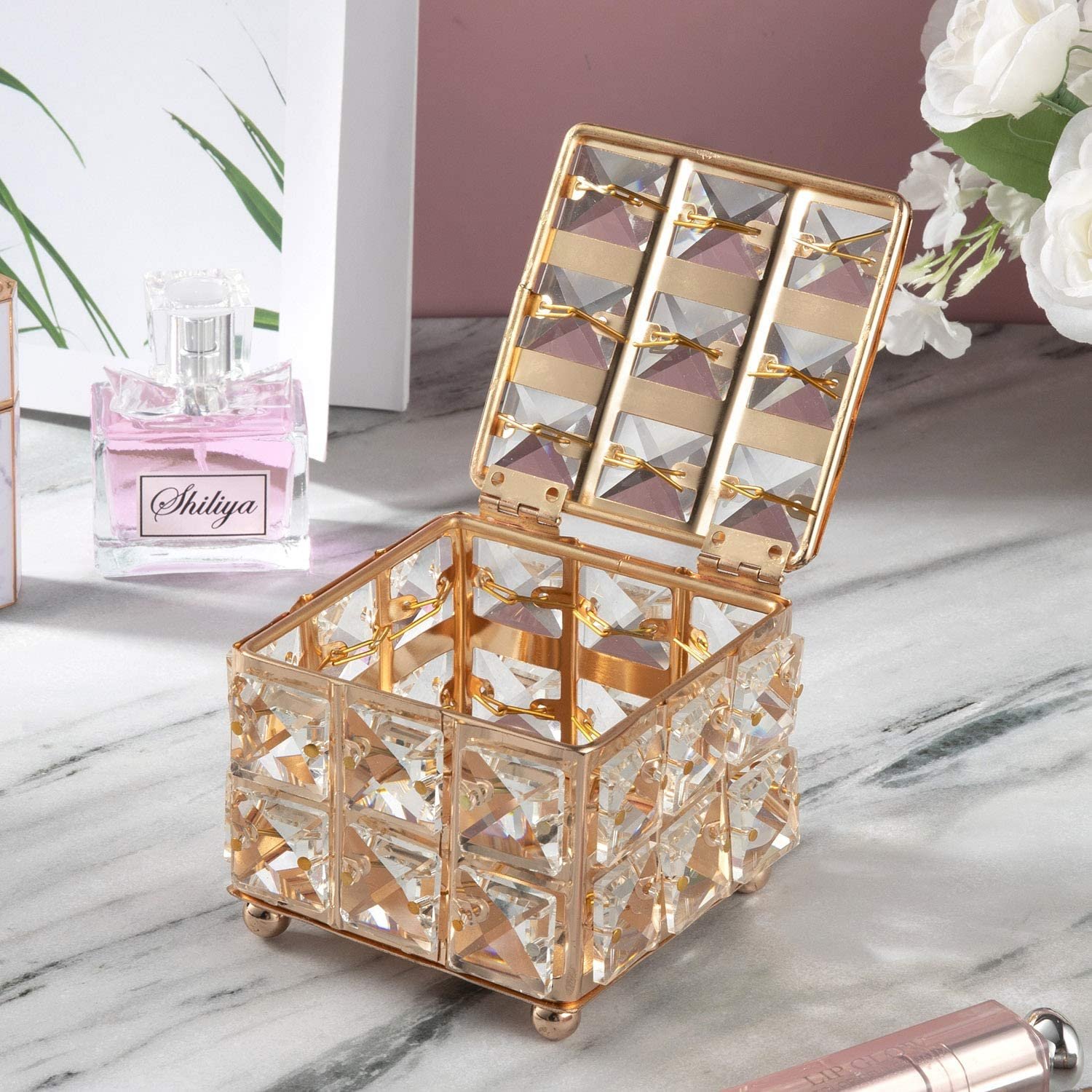 Makeup Organizer, Crystal Organizer for Storing Perfumes, Lipsticks, Nail Polish, Cotton