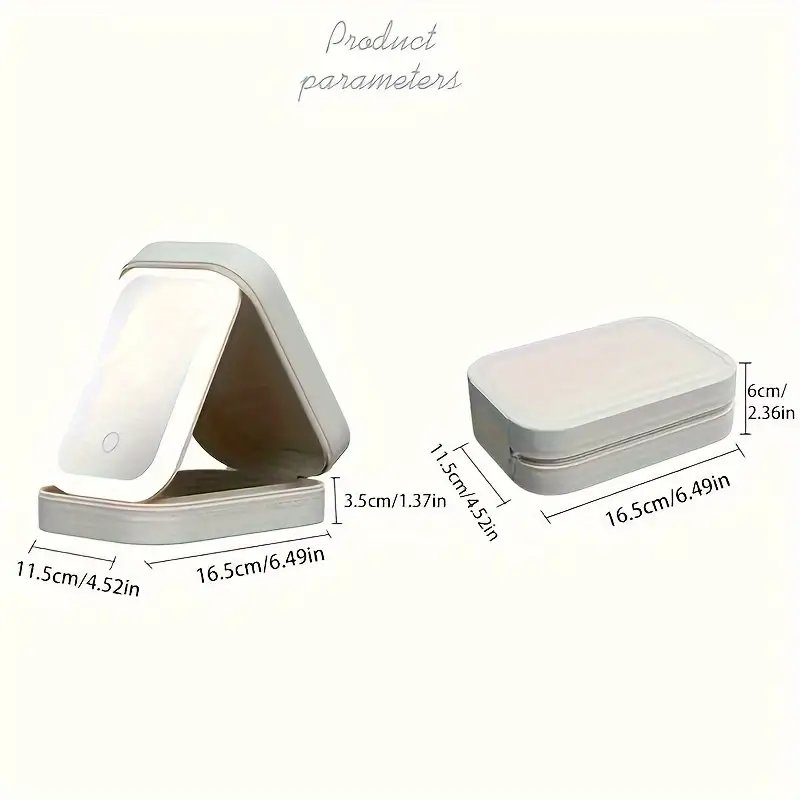 Makeup Storage Box with LED Light Mirror Touch Light Storage Organizer Portable Travel Makeup Cosmetics Storage Box