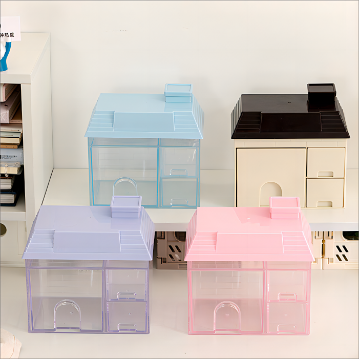 Wholesale New Design House Shape Cute Stationary Pen Holder Desktop Organizer Makeup Storage Jewelry Beads Box Plastic