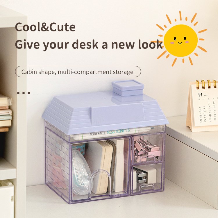 Wholesale New Design House Shape Cute Stationary Pen Holder Desktop Organizer Makeup Storage Jewelry Beads Box Plastic