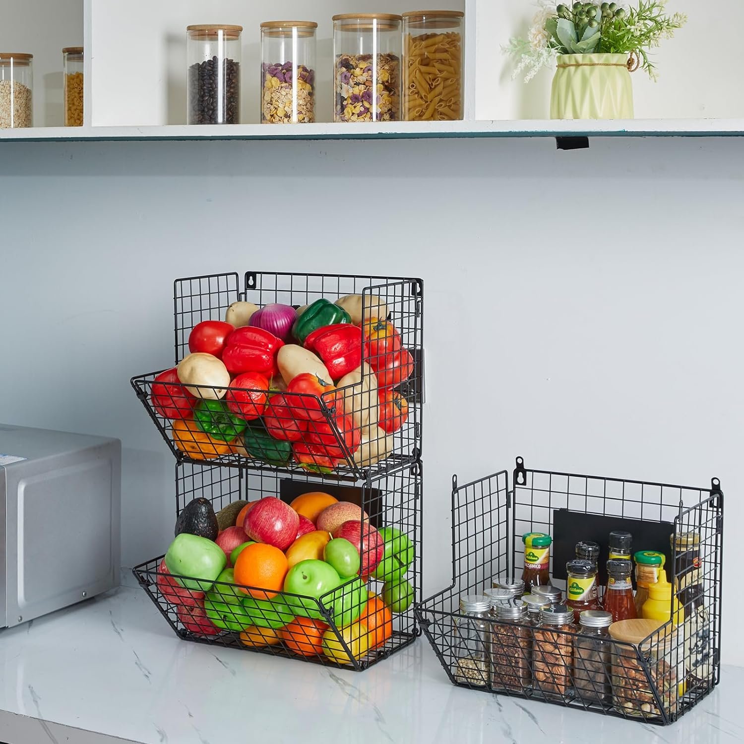 Hot sale 3 Tier Metal Wire Basket Wall Mount with Wall Storage Basket Organizer drawers cabinet organizers