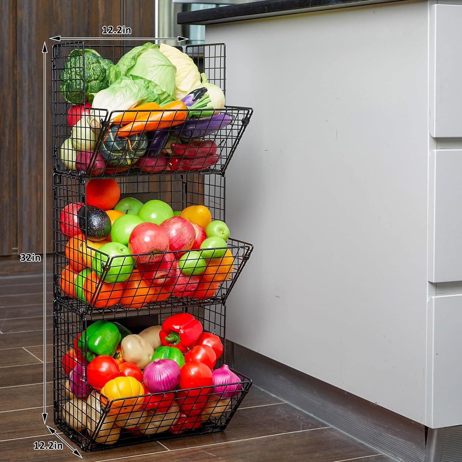 Hot sale 3 Tier Metal Wire Basket Wall Mount with Wall Storage Basket Organizer drawers cabinet organizers