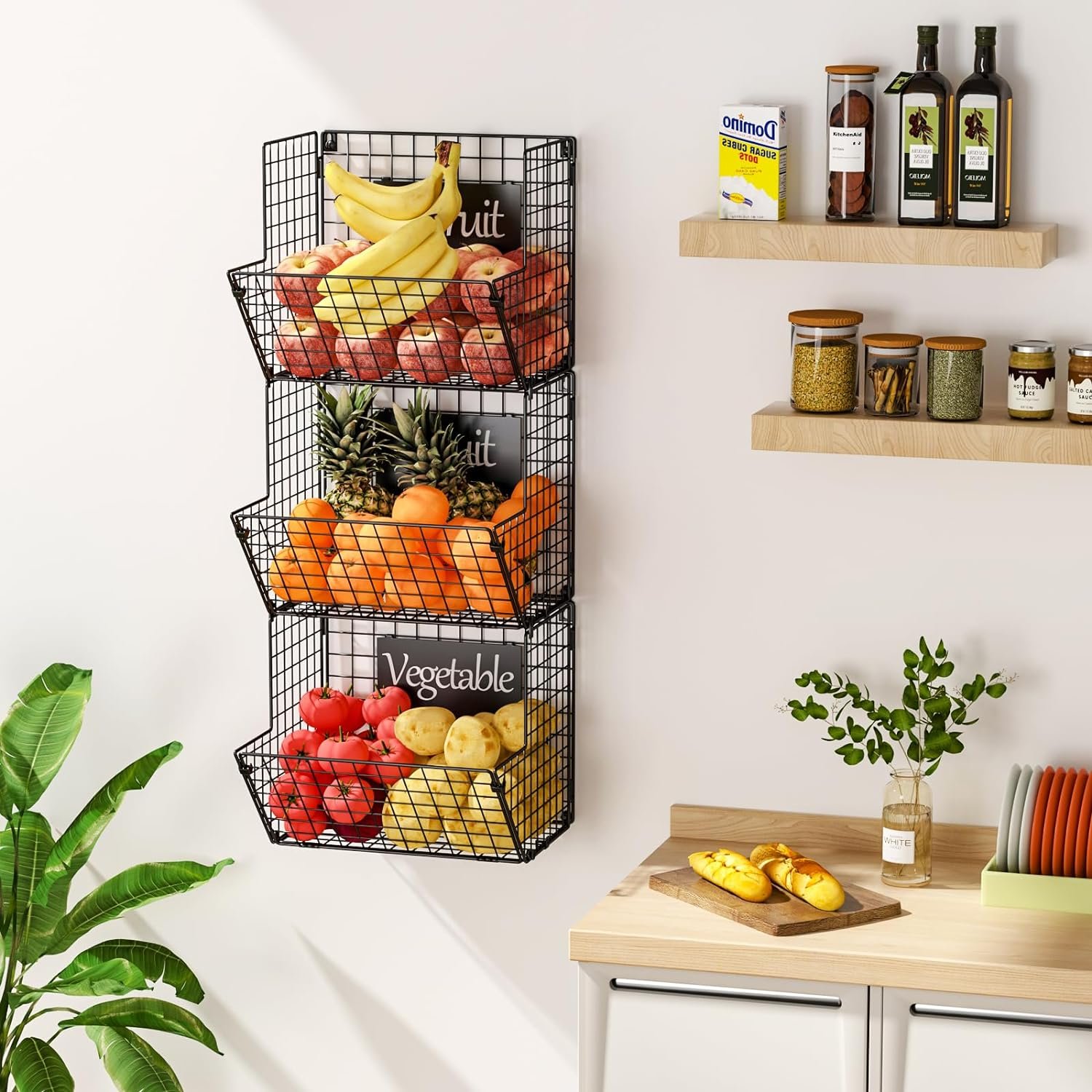 Hot sale 3 Tier Metal Wire Basket Wall Mount with Wall Storage Basket Organizer drawers cabinet organizers