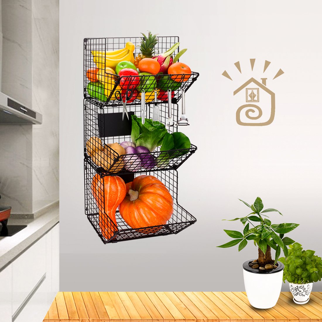 Hot sale 3 Tier Metal Wire Basket Wall Mount with Wall Storage Basket Organizer drawers cabinet organizers