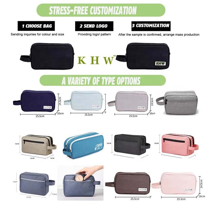 Black Zipper Polyester Pouch Cosmetic Makeup Bag Organize Custom Logo Travel Cylindroid Toiletry Storage Bags For Men Tool