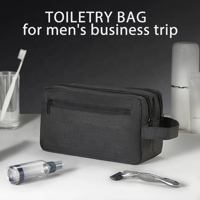 Black Zipper Polyester Pouch Cosmetic Makeup Bag Organize Custom Logo Travel Cylindroid Toiletry Storage Bags For Men Tool