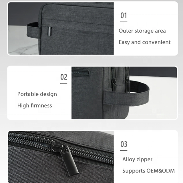 Black Zipper Polyester Pouch Cosmetic Makeup Bag Organize Custom Logo Travel Cylindroid Toiletry Storage Bags For Men Tool