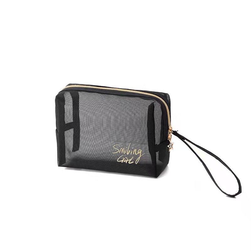 Mesh Cosmetic Bag Black Travel Mesh Zipper Makeup Kit Organizer Bag Pouch For Women