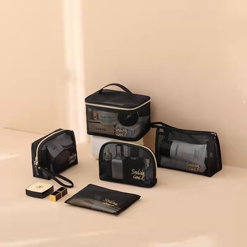 Mesh Cosmetic Bag Black Travel Mesh Zipper Makeup Kit Organizer Bag Pouch For Women