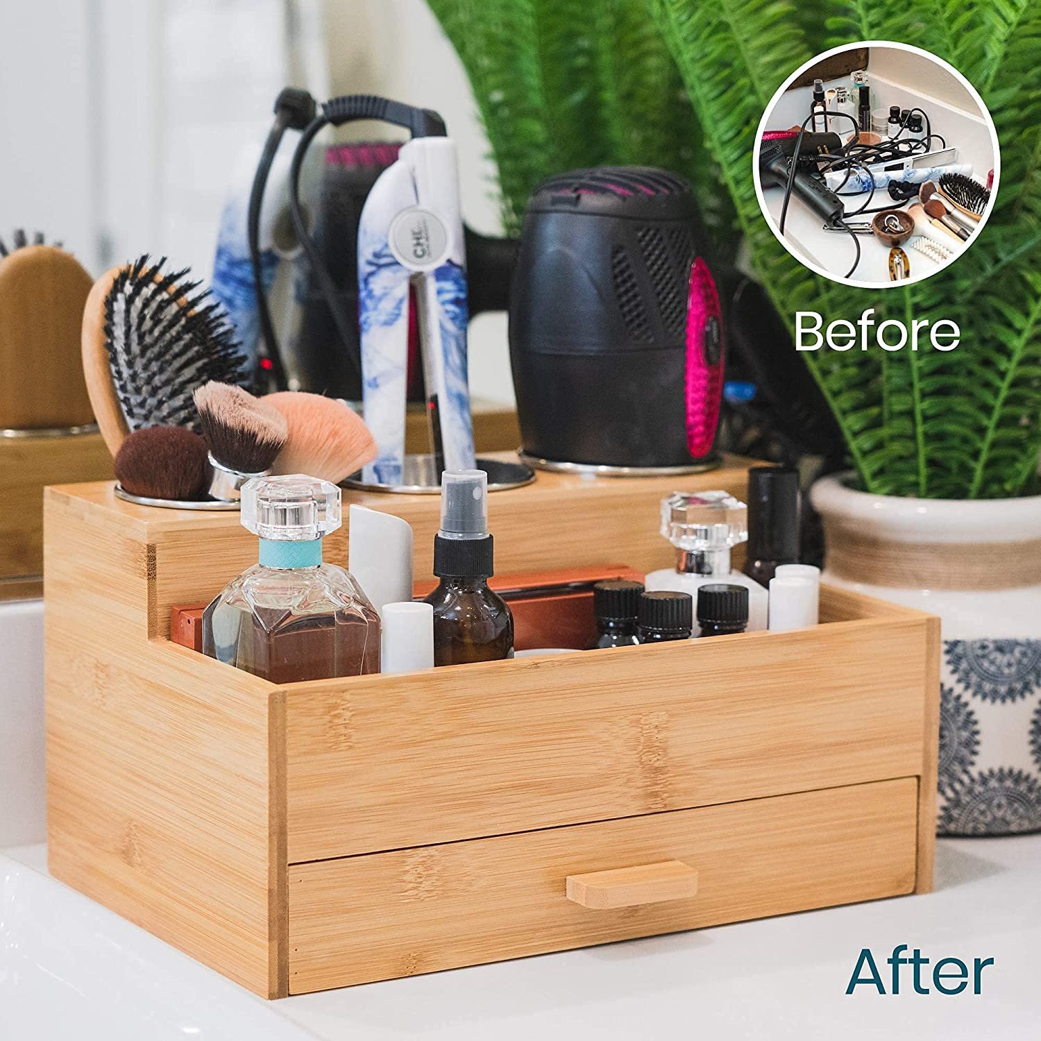 Makeup Storage Drawer Organizer Bamboo Cosmetic Display Box