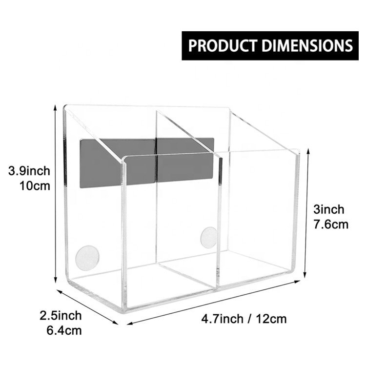 Simple Clear Acrylic Pencil Pen Holder with 2 Compartments Acrylic Desk Accessories Pencil Holder Makeup Brush holder for office