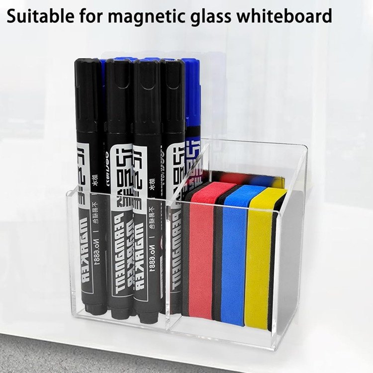 Simple Clear Acrylic Pencil Pen Holder with 2 Compartments Acrylic Desk Accessories Pencil Holder Makeup Brush holder for office