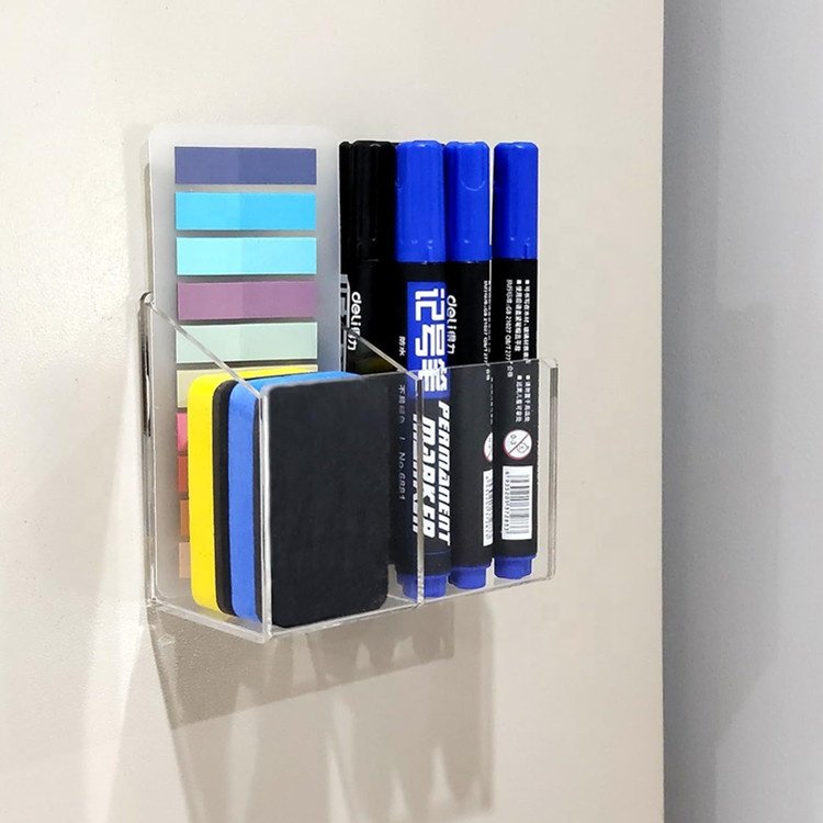 Simple Clear Acrylic Pencil Pen Holder with 2 Compartments Acrylic Desk Accessories Pencil Holder Makeup Brush holder for office