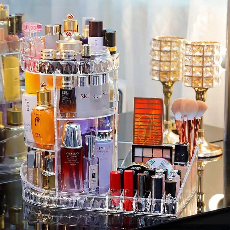 Glamour fashion cosmetics storage box transparent rotating table acrylic dresser lipstick skin care rear shelf