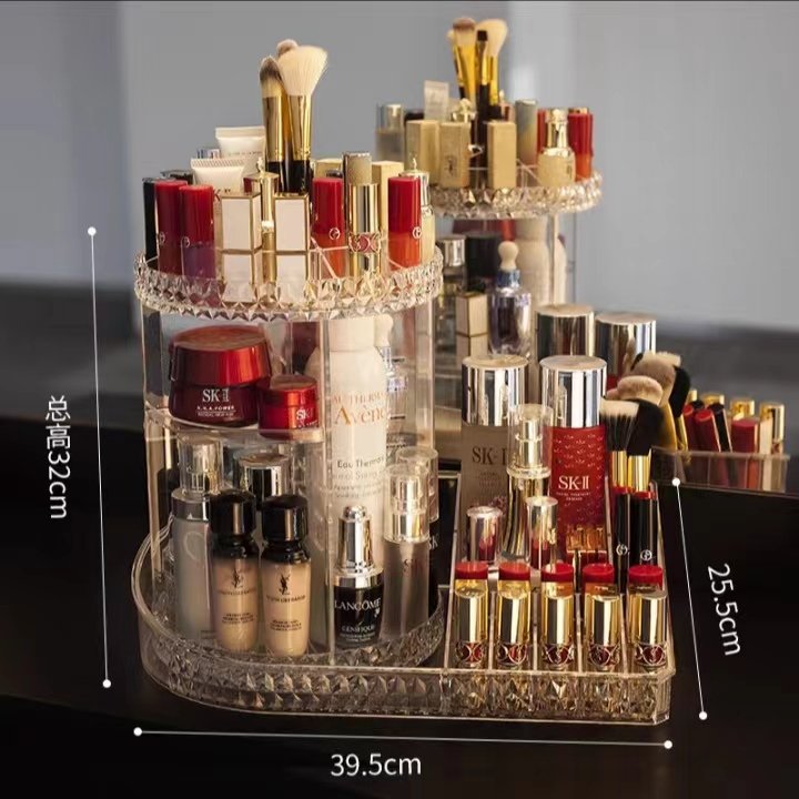 Glamour fashion cosmetics storage box transparent rotating table acrylic dresser lipstick skin care rear shelf