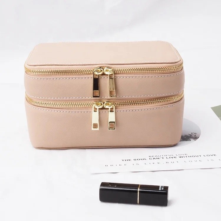 Fine-looking unique multilayered cosmetic organizer bag great overarching extended makeup train case for short trip