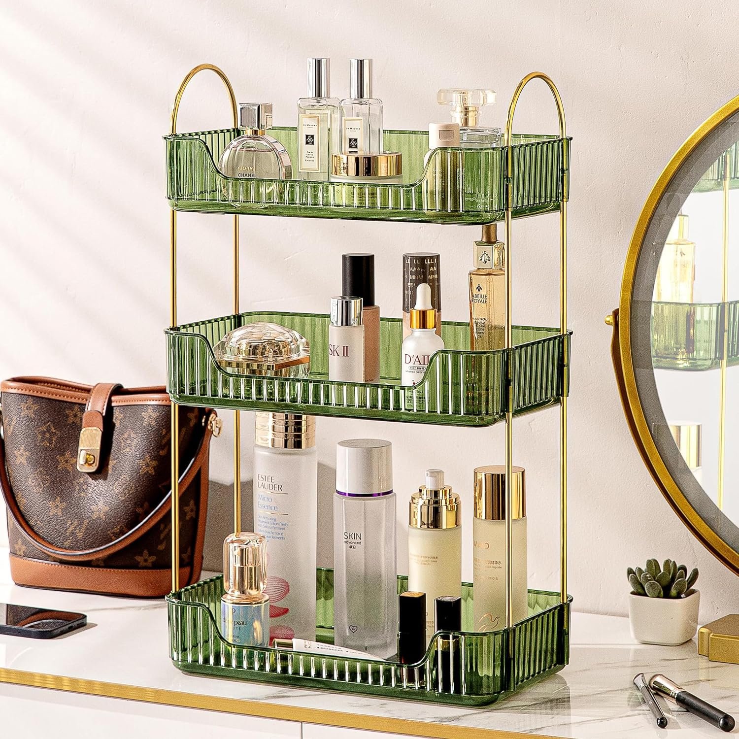 Bathroom Counter Organizer Countertop Shelf Perfume Holder for Dresser Makeup Storage Box
