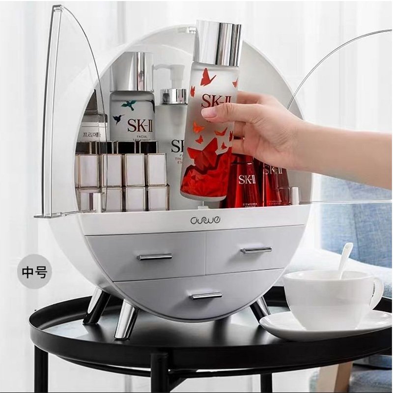 Cosmetic Organizer case makeup storage box with led mirror cosmetic organizer containers