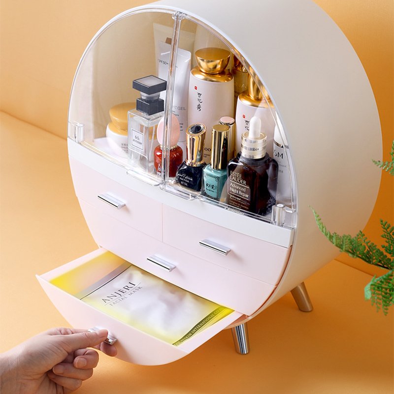 Cosmetic Organizer case makeup storage box with led mirror cosmetic organizer containers