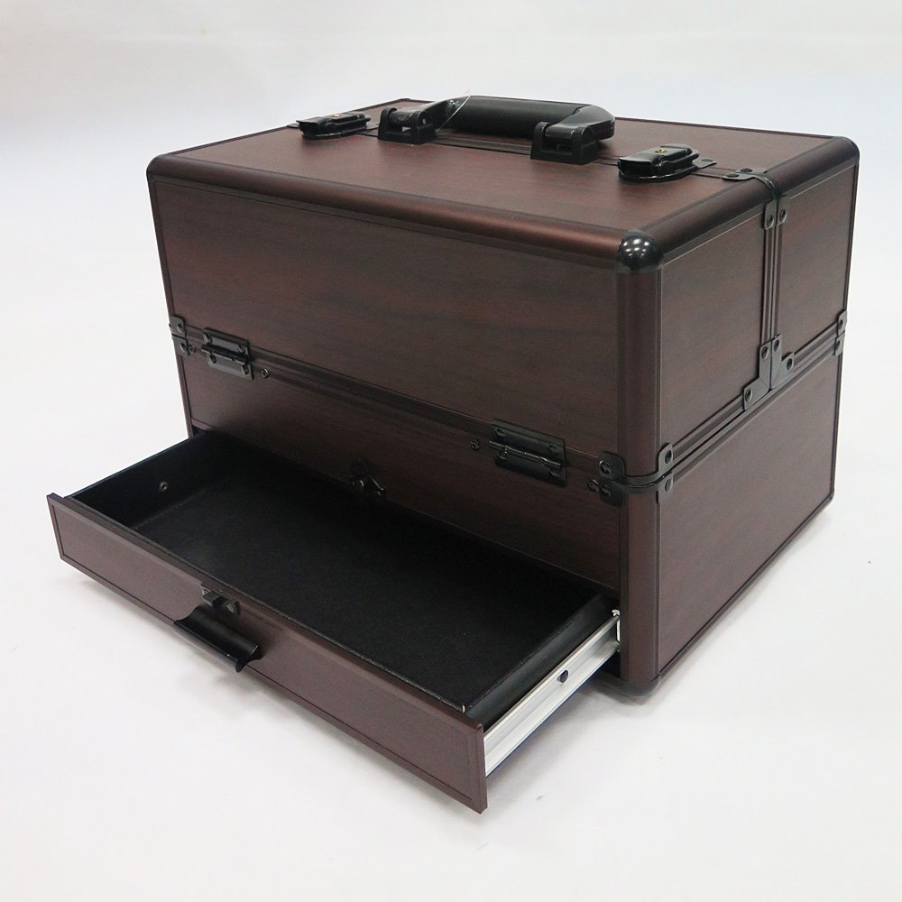 Red Large Aluminium Makeup Case Mirror Aluminum Cosmetic Organizer Makeup Train Case With Mirror