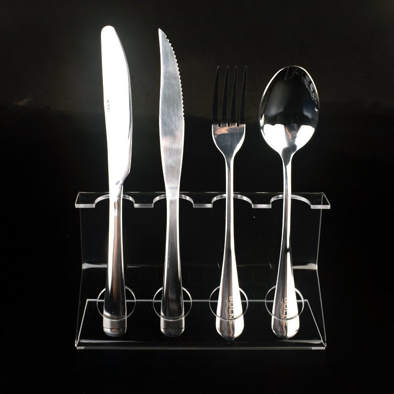 Double Tiers Transparent Acrylic Display Stand Standing Type for Cutlery and Tableware Soup Spoon Base Exhibition