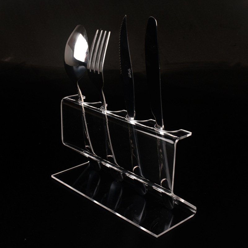 Double Tiers Transparent Acrylic Display Stand Standing Type for Cutlery and Tableware Soup Spoon Base Exhibition