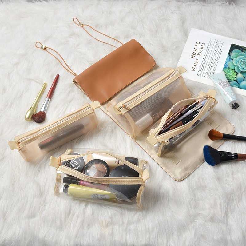 INS Fantasy Detachable Collapsible PU Leather Simple Style Four In One Portable Toiletry Makeup Organizer Cosmetic Bag