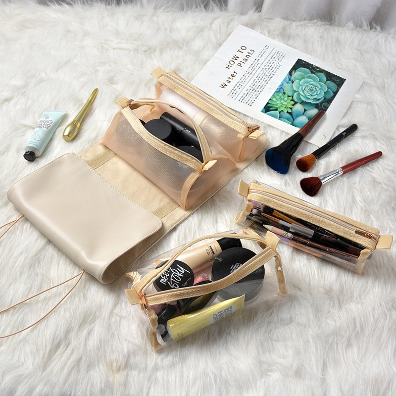 INS Fantasy Detachable Collapsible PU Leather Simple Style Four In One Portable Toiletry Makeup Organizer Cosmetic Bag