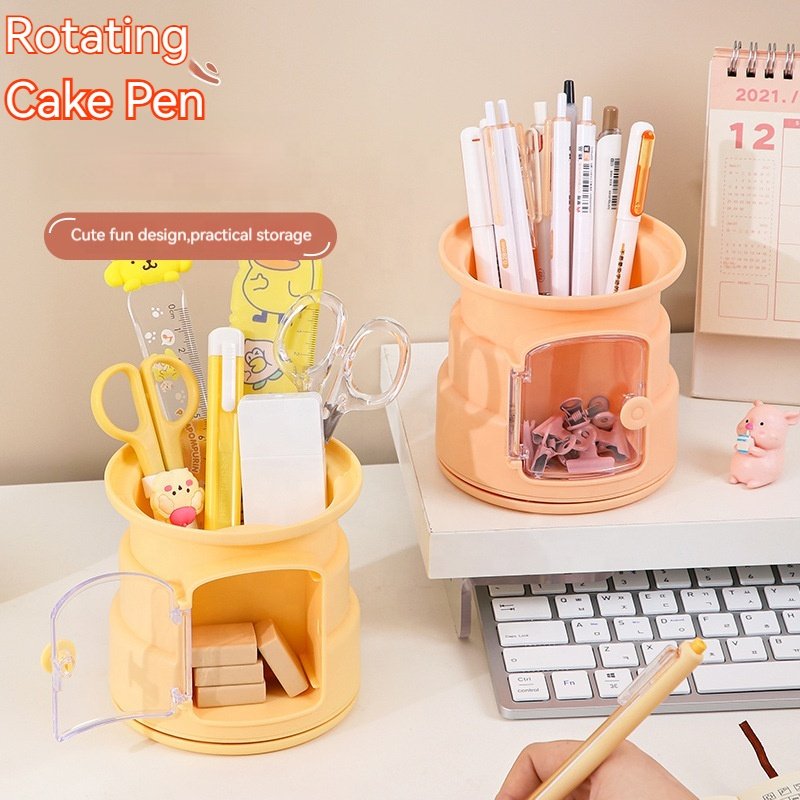 Creative desk stationeri office supplies Large Capacity Student Table Stationery Shelf Desktop Cake Style Rotatable Pen Holder