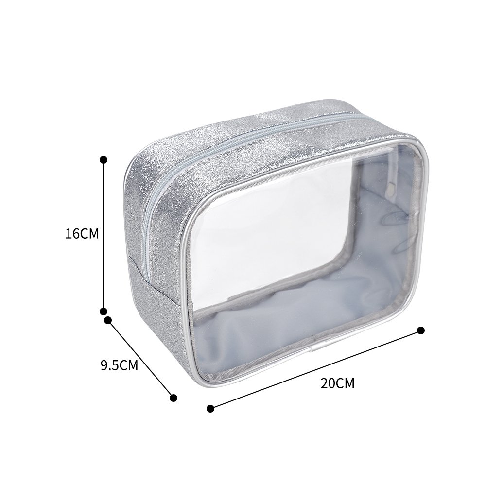 Custom Glitter Silvery Edging Make Up Pouch Women Clear Makeup Bag Cosmetic Organizer