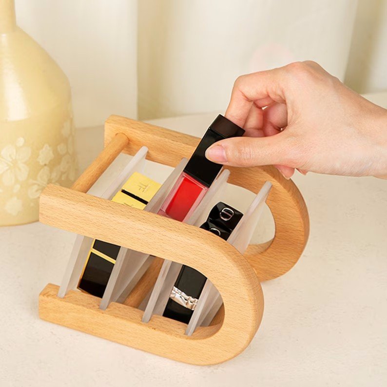 Wooden Lipstick Organizer Makeup Storage for Lipstick Eyebrow Pencil Brush Desktop Rack Storage Box Gift for Her