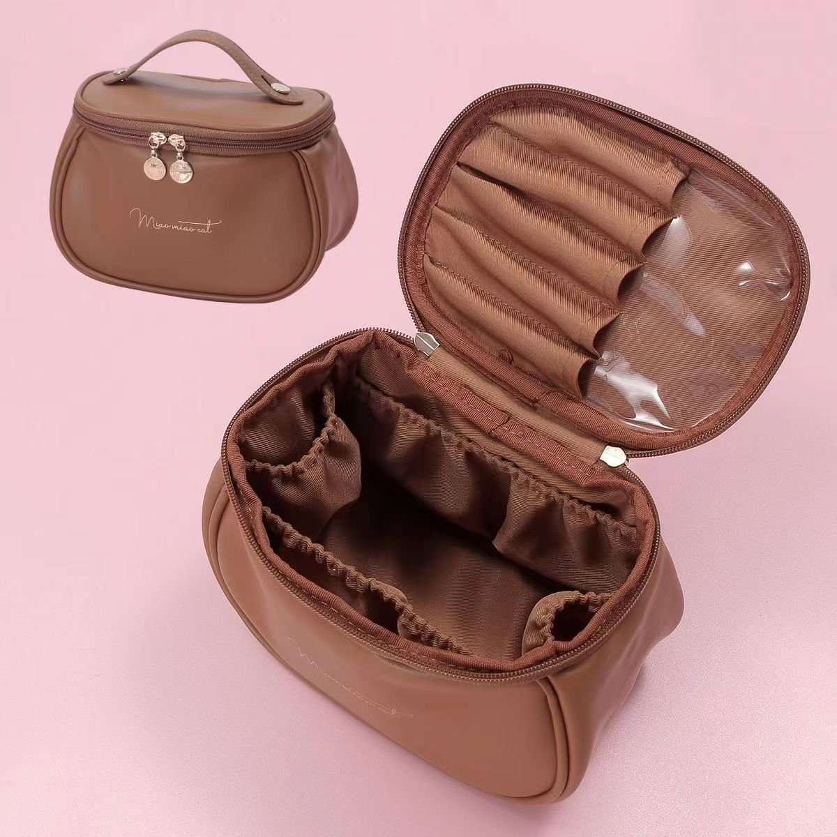 Custom Logo Large Capacity Leather Travel Cosmetic Bag Organizer Case Travel Toiletry Bag Cute Makeup Bag for Women Girls