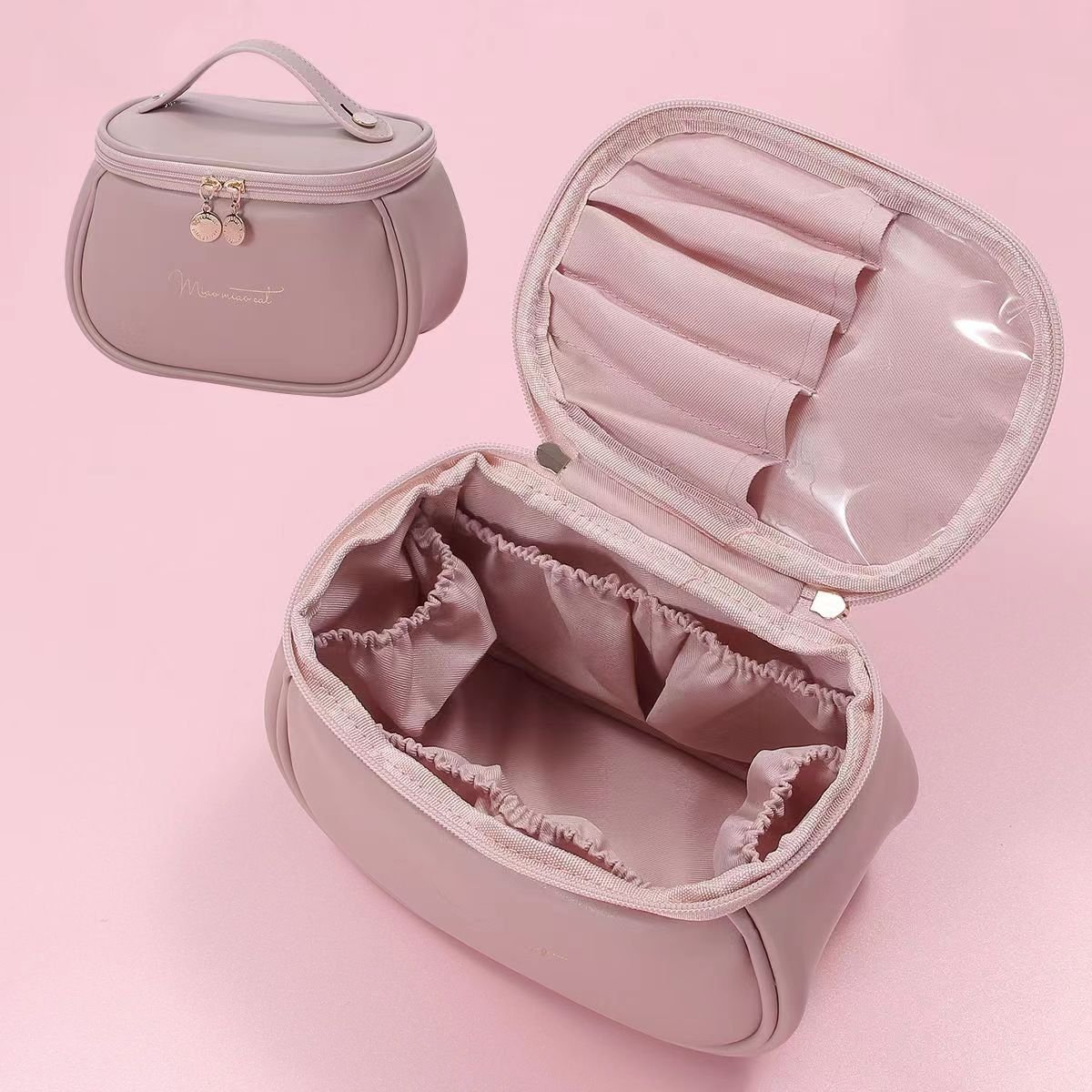 Custom Logo Large Capacity Leather Travel Cosmetic Bag Organizer Case Travel Toiletry Bag Cute Makeup Bag for Women Girls