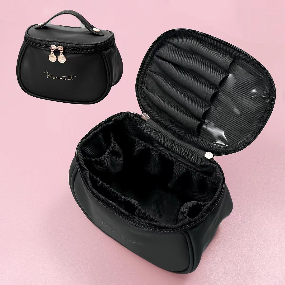 Custom Logo Large Capacity Leather Travel Cosmetic Bag Organizer Case Travel Toiletry Bag Cute Makeup Bag for Women Girls