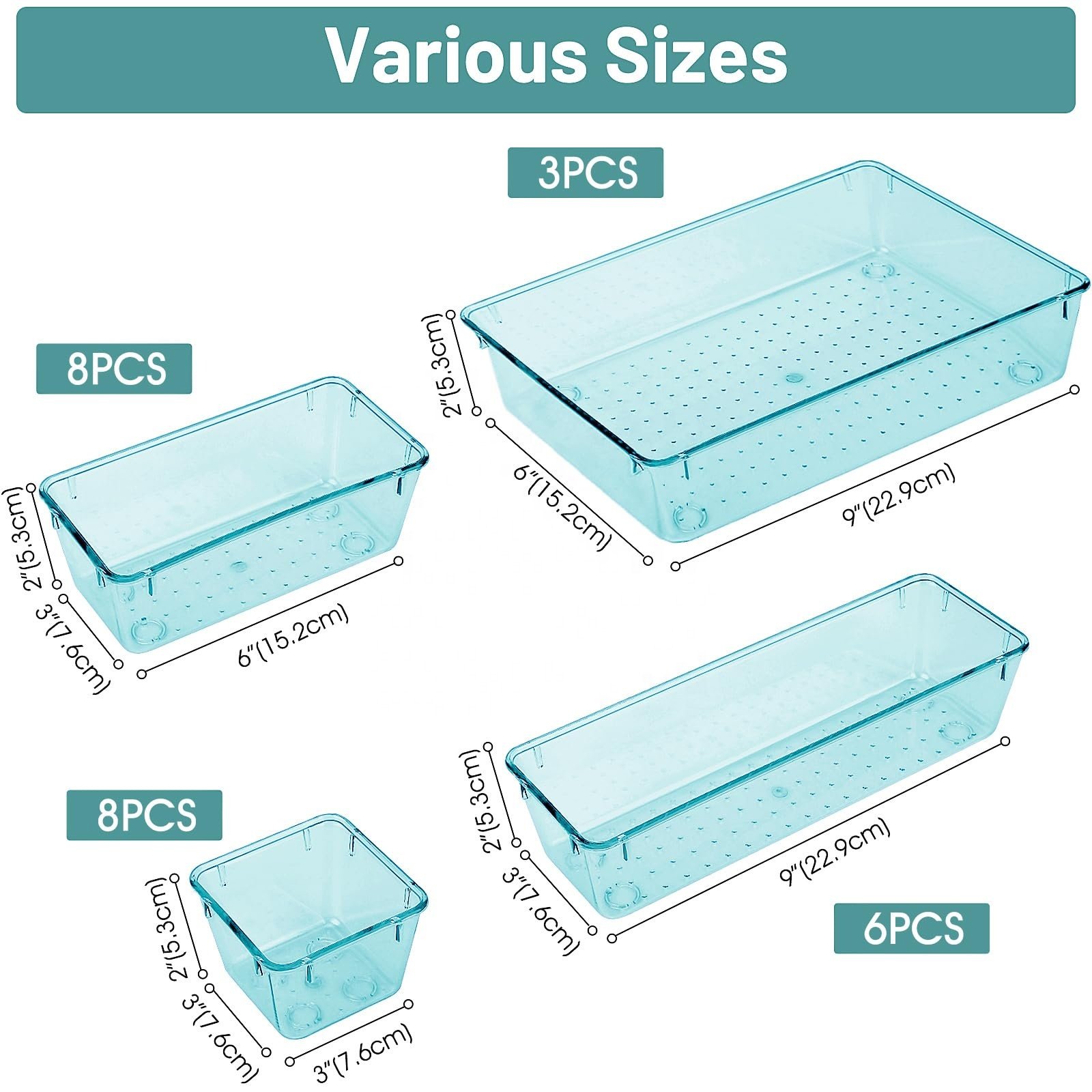 25 PCS Clear Plastic Drawer Organizer Set 4 Sizes Desk Drawer Divider Organizers
