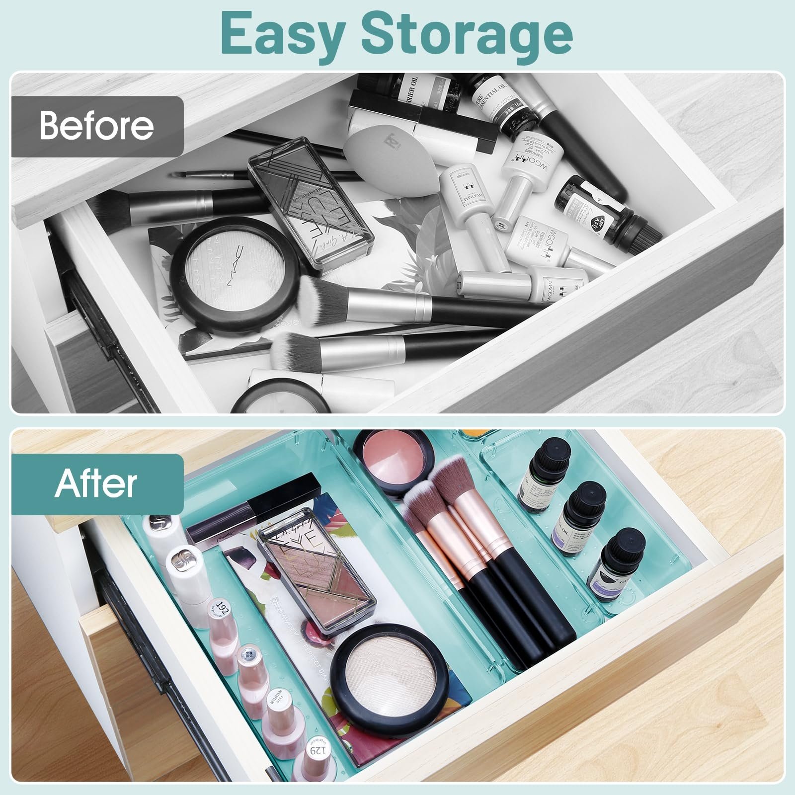 25 PCS Clear Plastic Drawer Organizer Set 4 Sizes Desk Drawer Divider Organizers