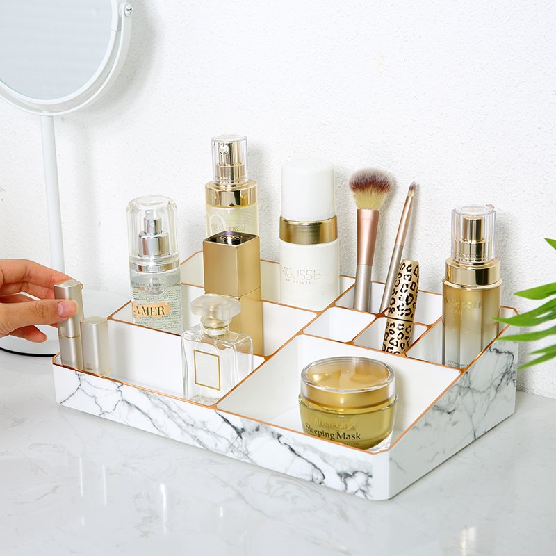 Fashion PS marble cosmetic organiser with metal knob make up collection case plastic makeup drawer storage organizer