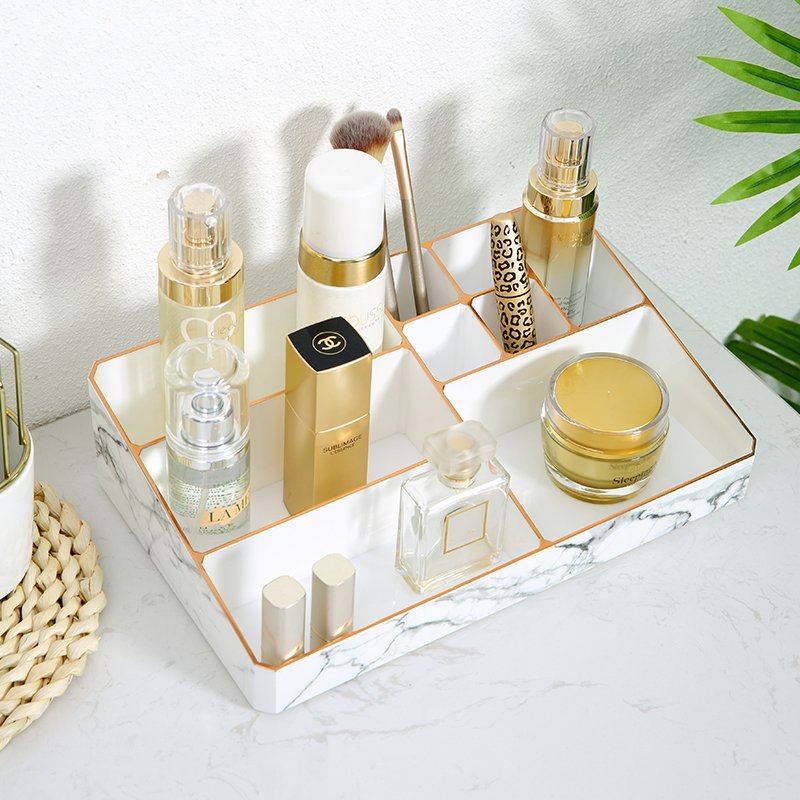 Fashion PS marble cosmetic organiser with metal knob make up collection case plastic makeup drawer storage organizer