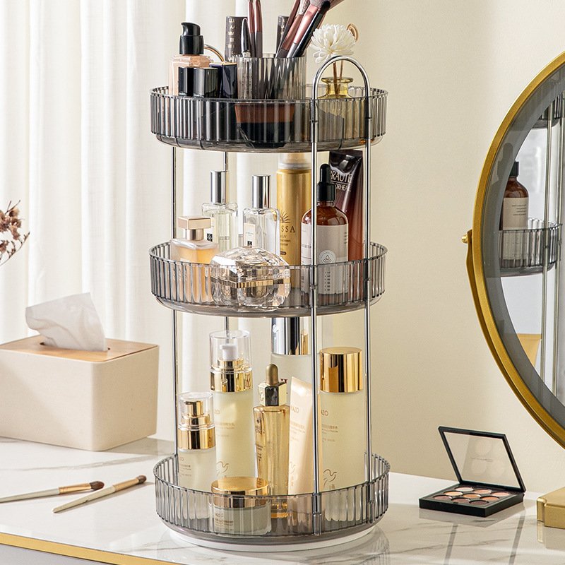 Rotating Multi-Tier makeup Organizer Space-Saving Vanity Countertop Cosmetics and Toiletries Storage Rack